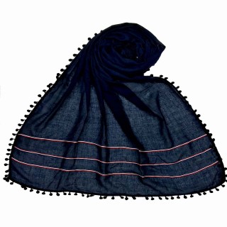 Designer Cotton Three Liner Hijab- Oxford Blue